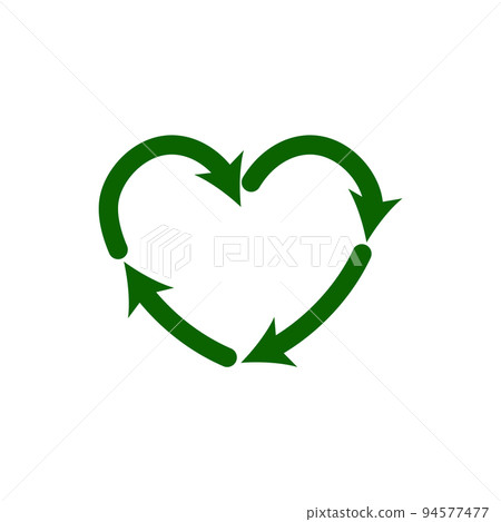 Recycle heart icons. Reuse green ecology symbol. Vector eco circulation shape 94577477