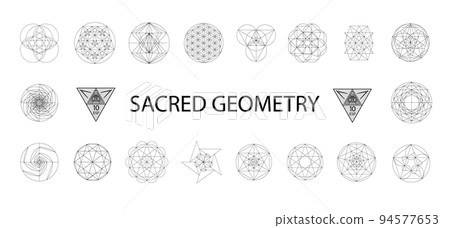 Set of sacred geometry. Vector Illustration isolated on white. Sacred geometry. Black lines on a white background. Set of sacred geometry. Vector Illustration isolated on white. Sacred geometry. Black lines on a white background. 94577653