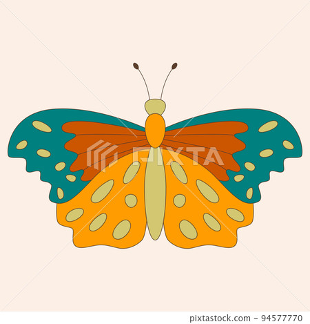 Retro 60s 70s hippie groovy butterfly for cards, stickers or poster design. Flat vector illustration Retro 60s 70s hippie groovy butterfly for cards, stickers or poster design. Flat vector illustration 94577770