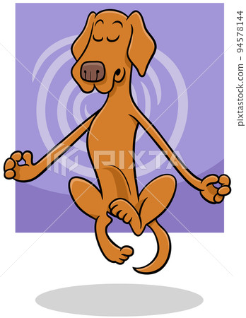 cartoon meditating and levitating dog character 94578144