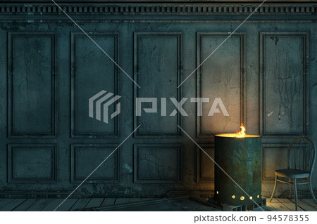 Fireplace from old barrel in abandoned palace 94578355