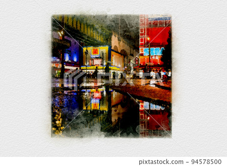 雨中的霓虹城，雨中的夜城，夜晚的霓虹城，雨中的市區，燈飾美麗的光之城 94578500