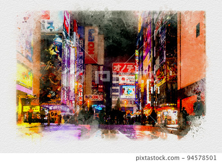 雨中的霓虹城，雨中的夜城，夜晚的霓虹城，雨中的市區，燈飾美麗的光之城 94578501