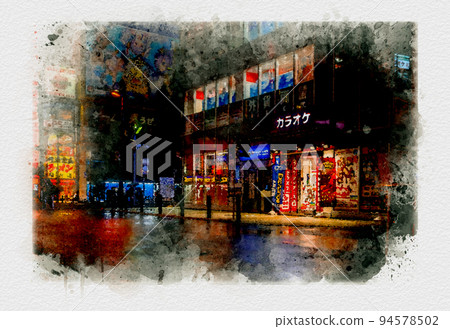 雨中的霓虹城，雨中的夜城，夜晚的霓虹城，雨中的市區，燈飾美麗的光之城 94578502
