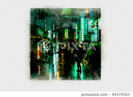 雨中的霓虹城，雨中的夜城，夜晚的霓虹城，雨中的市區，燈飾美麗的光之城 94578503