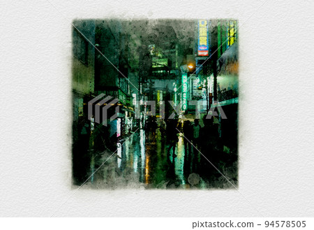 雨中的霓虹城，雨中的夜城，夜晚的霓虹城，雨中的市區，燈飾美麗的光之城 94578505