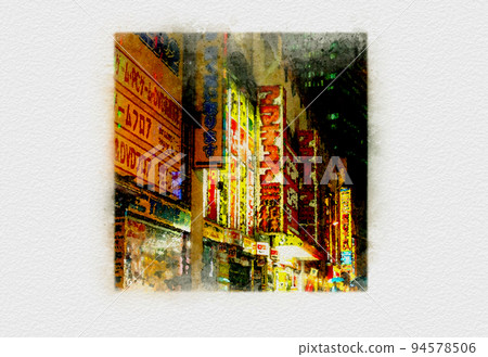 雨中的霓虹城，雨中的夜城，夜晚的霓虹城，雨中的市區，燈飾美麗的光之城 94578506