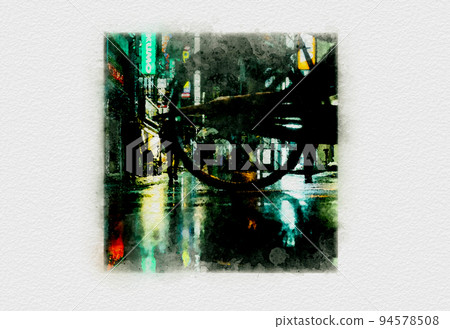 雨中的霓虹城，雨中的夜城，夜晚的霓虹城，雨中的市區，燈飾美麗的光之城 94578508