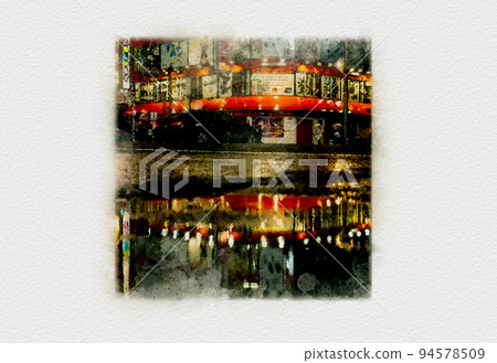 雨中的霓虹城，雨中的夜城，夜晚的霓虹城，雨中的市區，燈飾美麗的光之城 94578509