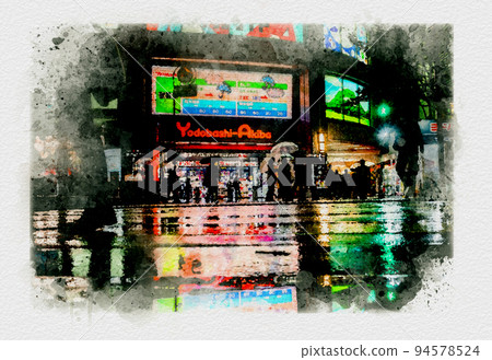 雨中的霓虹城，雨中的夜城，夜晚的霓虹城，雨中的市區，燈飾美麗的光之城 94578524