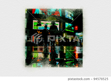 雨中的霓虹城，雨中的夜城，夜晚的霓虹城，雨中的市區，燈飾美麗的光之城 94578525