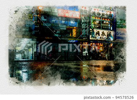 雨中的霓虹城，雨中的夜城，夜晚的霓虹城，雨中的市區，燈飾美麗的光之城 94578526