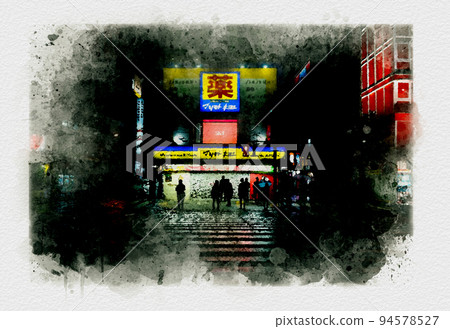 雨中的霓虹城，雨中的夜城，夜晚的霓虹城，雨中的市區，燈飾美麗的光之城 94578527