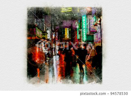 雨中的霓虹城，雨中的夜城，夜晚的霓虹城，雨中的市區，燈飾美麗的光之城 94578530