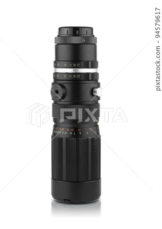 Old lens of camera is isolated on white background with clipping path. Old lens of camera is isolated on white background with clipping path. 94579617