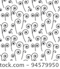 Black and white seamless abstract hand-drawn pattern with black spiral ornamental organic shapes and curls. Background for your design wallpapers, fills, web page, surface textures, wrapping and print 94579950