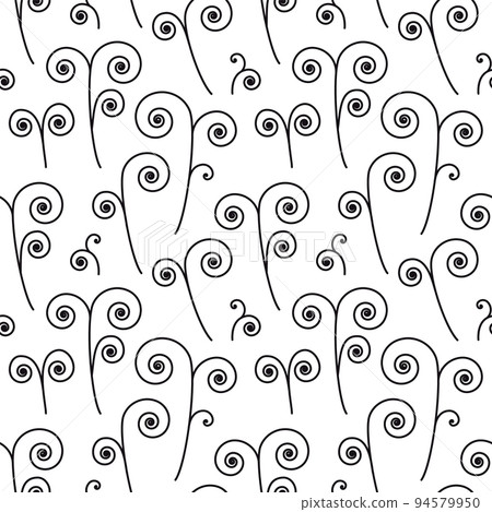 Black and white seamless abstract hand-drawn pattern with black spiral ornamental organic shapes and curls. Background for your design wallpapers, fills, web page, surface textures, wrapping and print 94579950