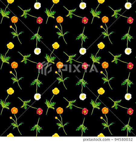 Seamless pattern of poppy (corn poppy) Spring floral hand-drawn watercolor illustration textile 94580032
