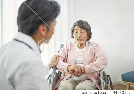 Senior female and male doctor sitting in a wheelchair Senior female and male doctor sitting in a wheelchair 94580102