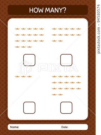 How many counting game with straw hat. worksheet for preschool kids, kids activity sheet How many counting game with straw hat. worksheet for preschool kids, kids activity sheet 94580574