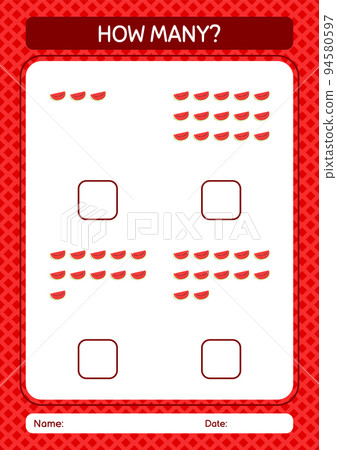 How many counting game with watermelon. worksheet for preschool kids, kids activity sheet 94580597