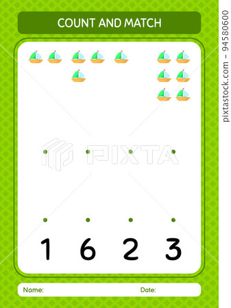 Count and match game with sailing boat. worksheet for preschool kids, kids activity sheet Count and match game with sailing boat. worksheet for preschool kids, kids activity sheet 94580600