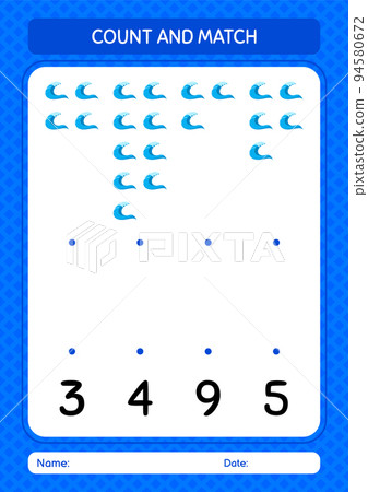 Count and match game with waves. worksheet for preschool kids, kids activity sheet 94580672