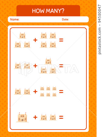 How many counting game with sand palace. worksheet for preschool kids, kids activity sheet How many counting game with sand palace. worksheet for preschool kids, kids activity sheet 94580847