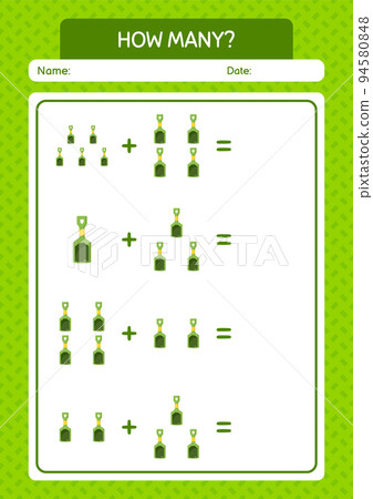 How many counting game with sand shovel. worksheet for preschool kids, kids activity sheet How many counting game with sand shovel. worksheet for preschool kids, kids activity sheet 94580848