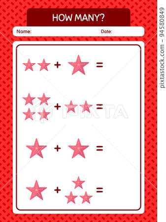 How many counting game with seastar. worksheet for preschool kids, kids activity sheet How many counting game with seastar. worksheet for preschool kids, kids activity sheet 94580849