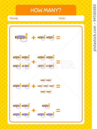 How many counting game with swimming goggles. worksheet for preschool kids, kids activity sheet How many counting game with swimming goggles. worksheet for preschool kids, kids activity sheet 94580860