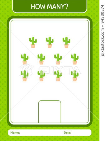 How many counting game with cactus. worksheet for preschool kids, kids activity sheet How many counting game with cactus. worksheet for preschool kids, kids activity sheet 94580874