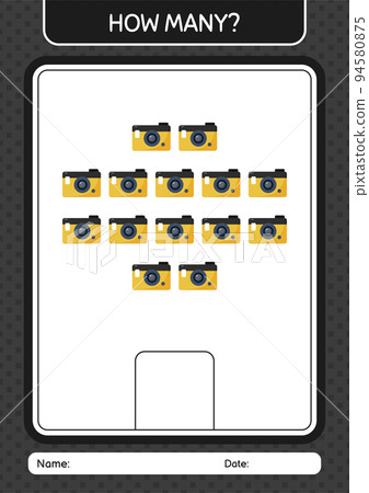 How many counting game with camera. worksheet for preschool kids, kids activity sheet How many counting game with camera. worksheet for preschool kids, kids activity sheet 94580875