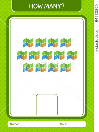 How many counting game with map. worksheet for preschool kids, kids activity sheet How many counting game with map. worksheet for preschool kids, kids activity sheet 94580890