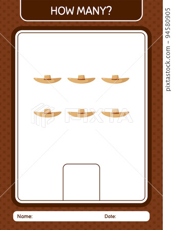 How many counting game with straw hat. worksheet for preschool kids, kids activity sheet How many counting game with straw hat. worksheet for preschool kids, kids activity sheet 94580905