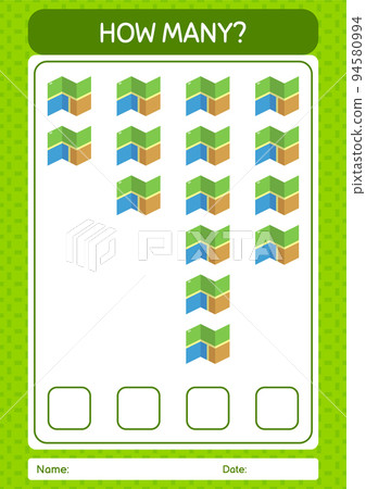 How many counting game with map. worksheet for preschool kids, kids activity sheet How many counting game with map. worksheet for preschool kids, kids activity sheet 94580994