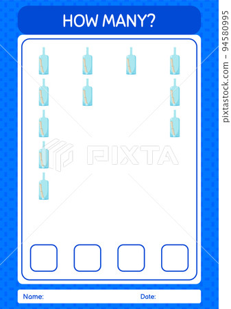 How many counting game with message bottle. worksheet for preschool kids, kids activity sheet 94580995