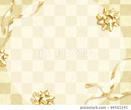 Japanese pattern checkered background-Fashionable and luxurious platinum gold ribbon frame illustration Japanese paper background material 94581241