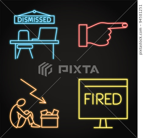 Employee dismissal neon icon set Employee dismissal neon icon set 94581251