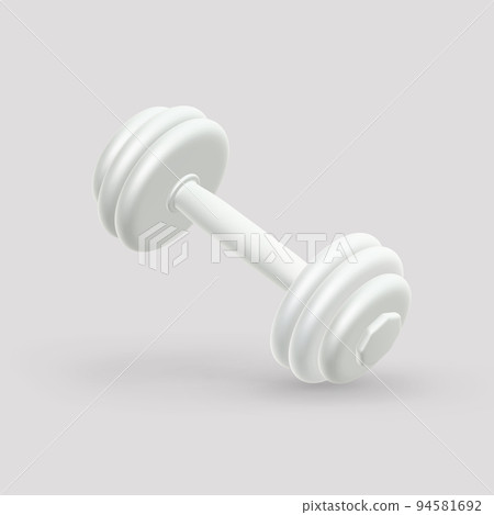 3D realistic white dumbbell on light background. 3D realistic white dumbbell on light background. 94581692