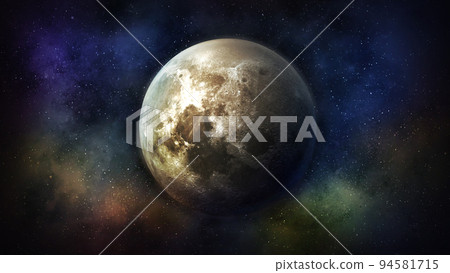 Fantastic view of the moon in colorful outer space. 94581715
