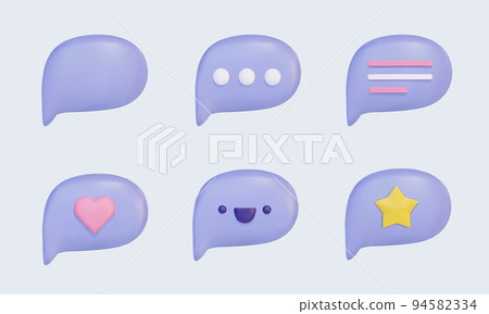 3d speech bubbles icons set. Cartoon boxes with lines, dots, heart, star, funny face. Social networking and communication. Realistic vector design element. 3d speech bubbles icons set. Cartoon boxes with lines, dots, heart, star, funny face. Social networking and communication. Realistic vector design element. 94582334
