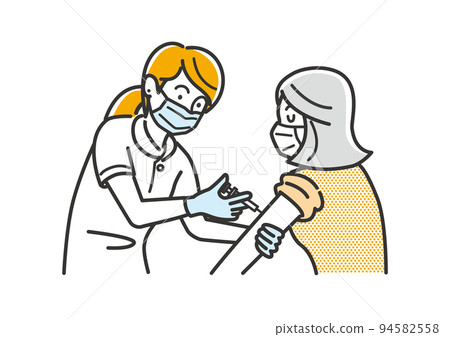 Illustration material of an elderly woman receiving vaccination 94582558