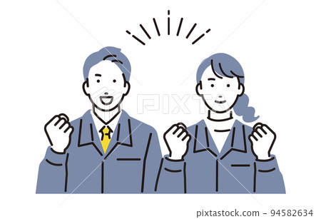 一組身著工作服、膽子擺姿勢的男女 一組身著工作服、膽子擺姿勢的男女 94582634