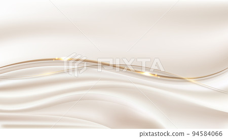 Abstract luxury style golden wave lines on cream fabric satin background and texture 94584066