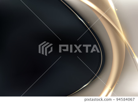 Abstract luxury black satin with 3D golden lines with lighting effect on white background elegant template 94584067