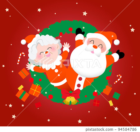 Santa Claus and Mother Christmas in a Christmas crown or Christmas wreath Santa Claus and Mother Christmas in a Christmas crown or Christmas wreath 94584786