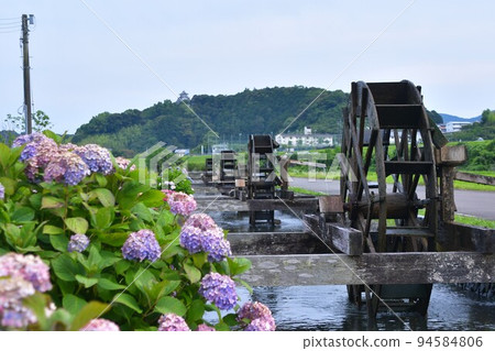 Landscape with hydrangea and water mill Landscape with hydrangea and water mill 94584806