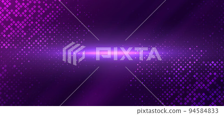 Abstract technology futuristic digital square pattern with lighting glowing particles square elements on dark purple background. Abstract technology futuristic digital square pattern with lighting glowing particles square elements on dark purple background. 94584833