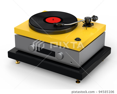 Vinyl record player or DJ turntable with retro vinyl disk on white background. Vinyl record player or DJ turntable with retro vinyl disk on white background. 94585106